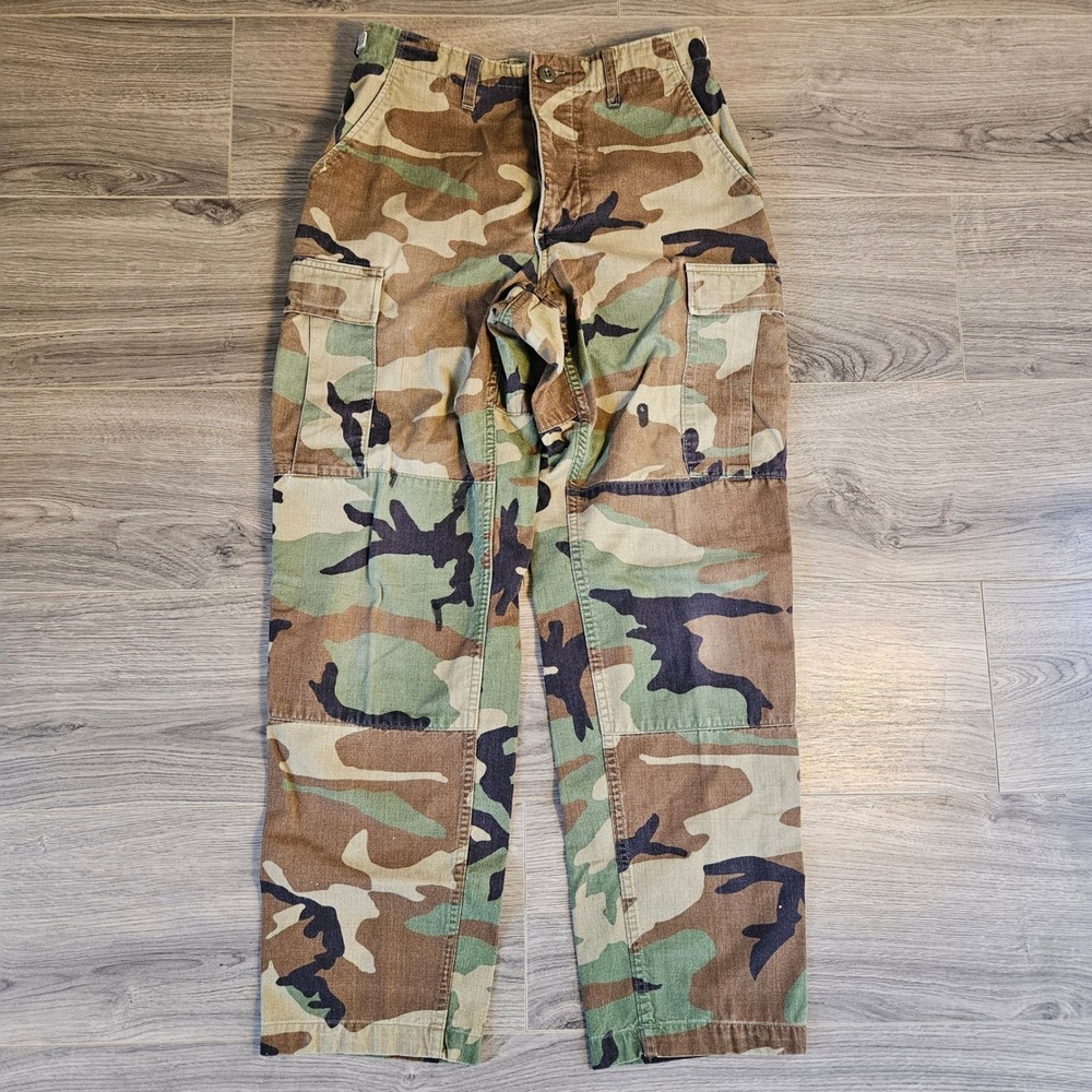 US Military BDU Woodland Camo Cargo Pants Small Regular Button Fly Adjustable 32